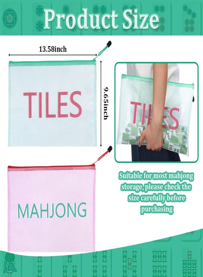 SilTriangle 2 Pack 13.6 x 9.7 Inch Empty Mahjong Tile Bag American PVC Clear Mahjong Case Size 166 Waterproof Zippered Storage Tile Holder Rack Bag for Game Lover Gift Travel, Case Only - Image 2